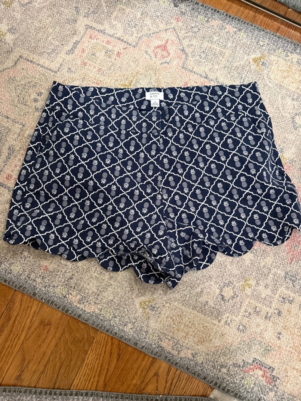 crown & ivy  Pineapple Scalloped Hem Shorts